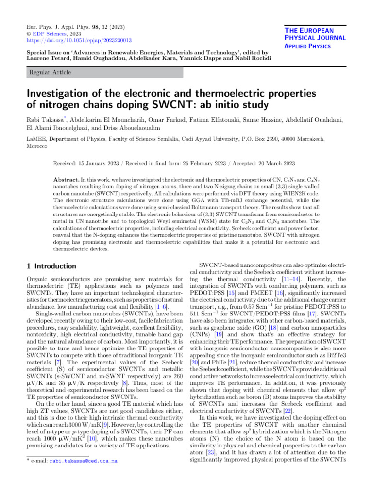 Investigation of The Electronic and Thermoelectric Properties of ...