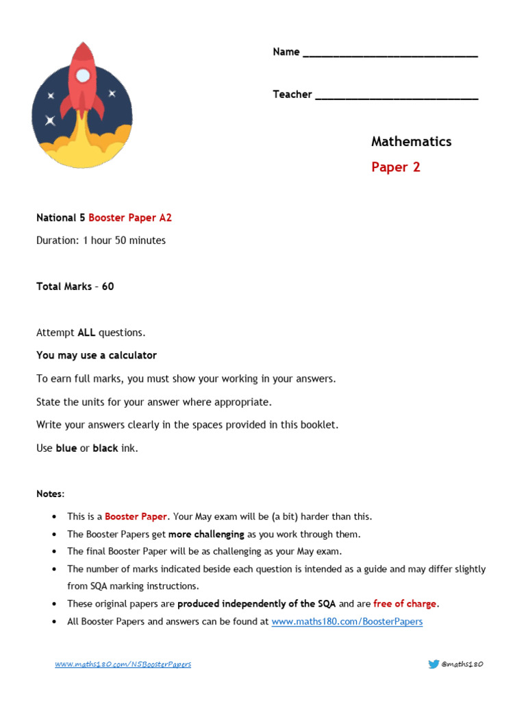 National 5 Maths Booster Paper A2 | PDF | Area | Euclidean Geometry