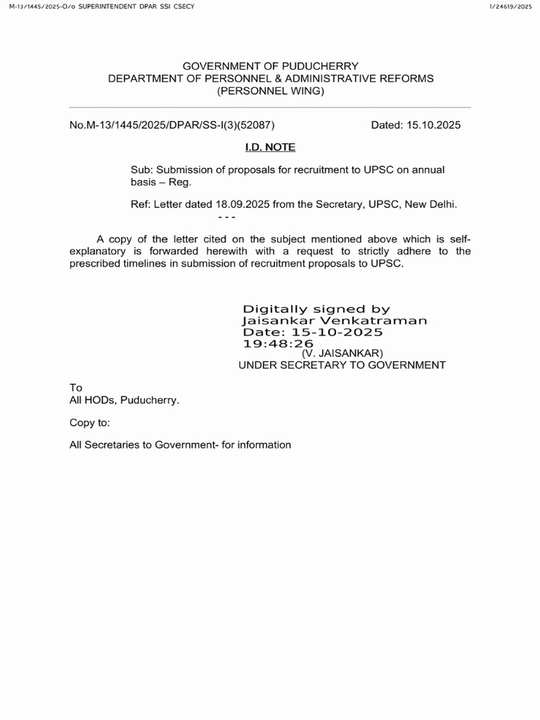 ID - Note 15.10.25 | PDF | Government | Government Of India