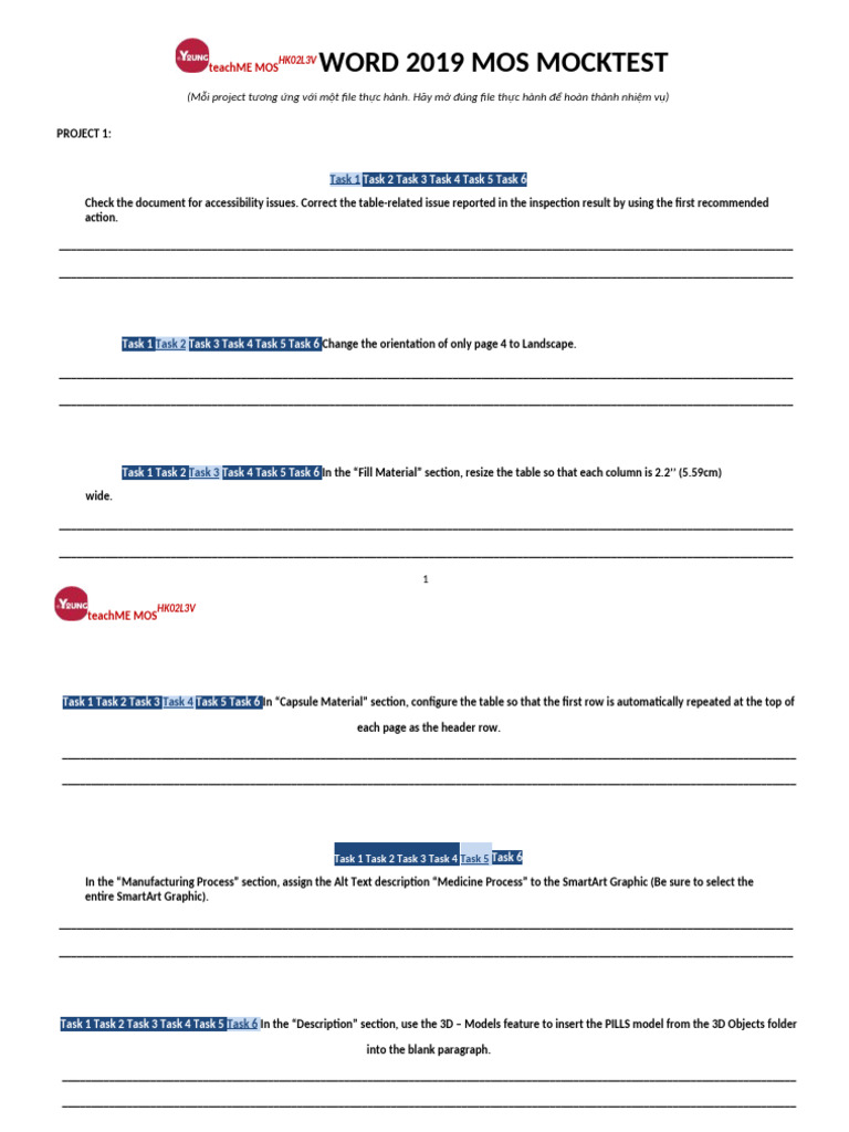 Word 2019 MOS Mock Test Guide | PDF | Paragraph | Text