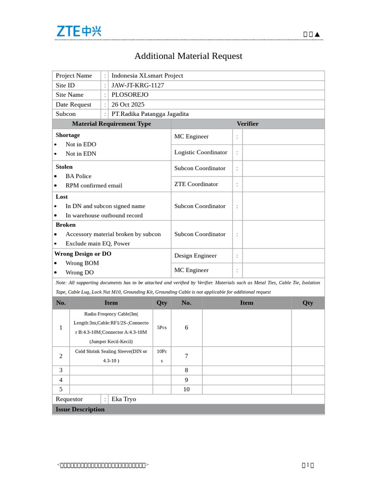Additional Material Request JAW-JT-KRG-1127 20251026 | PDF ...