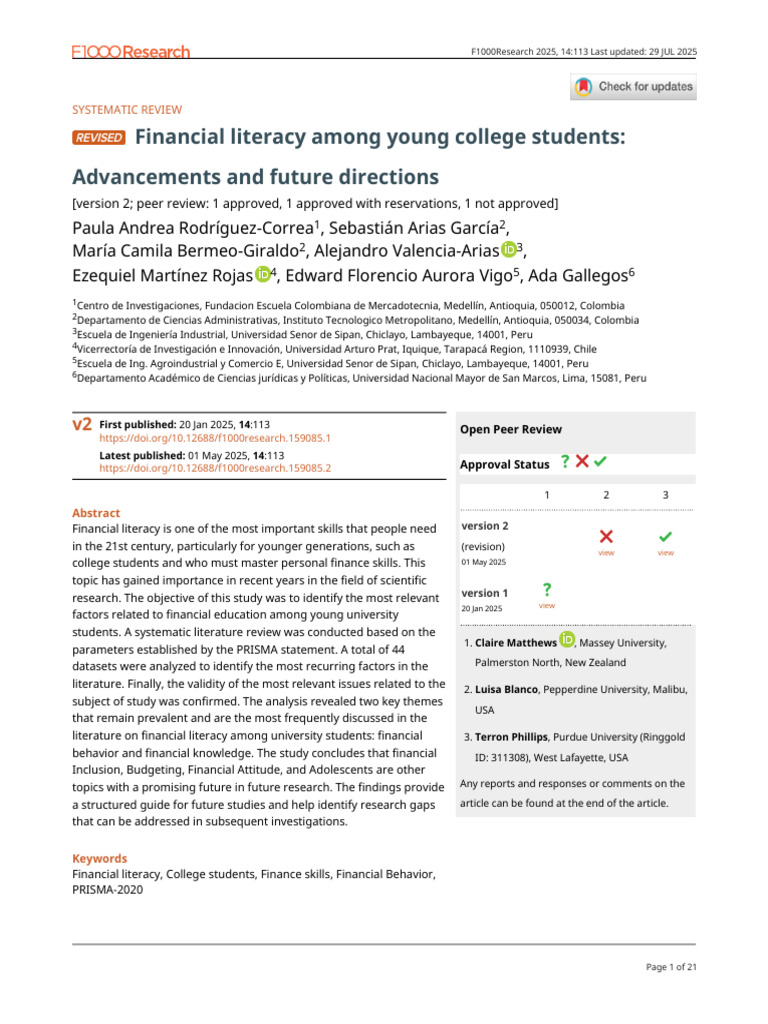 Financial Literacy Among Young College Students: Advancements and ...