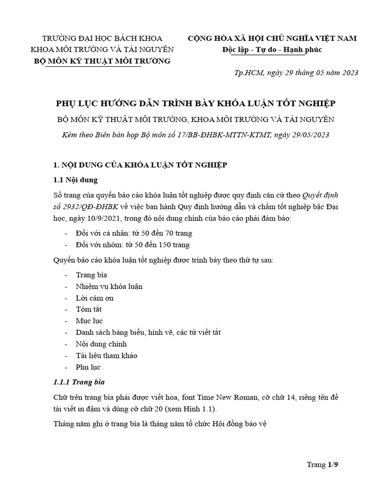 ĐATN. Phu Luc Huong Dan Trinh Bay KLTN | PDF