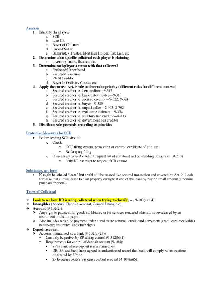 Secured Transactions Outline | PDF | Repossession | Security Interest