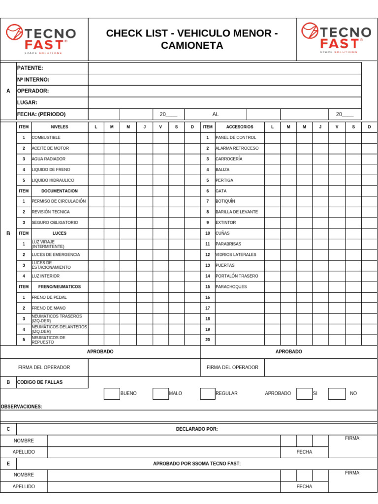 Checklist de Mantenimiento Vehicular | PDF | Neumático | Industria ...