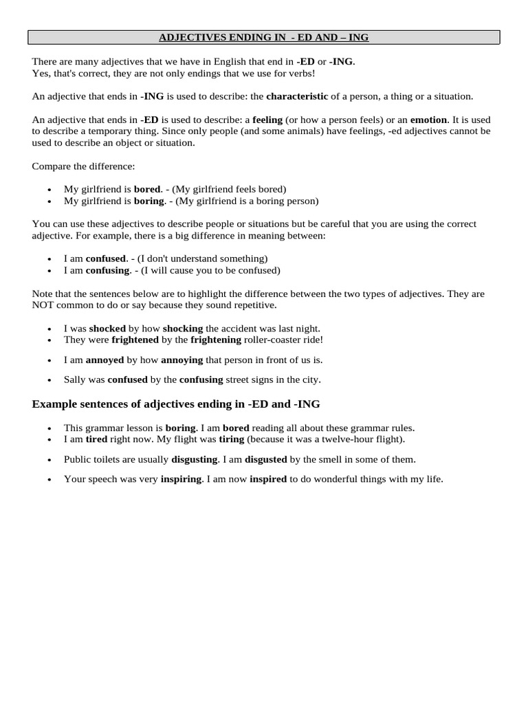 Understanding -ED and -ING Adjectives | PDF | Adjective | Language ...