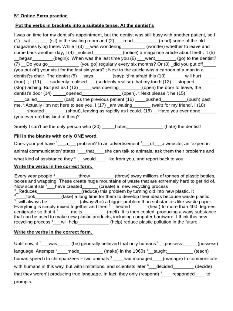 5th Online Extra Practice | PDF | Plastic | Waste
