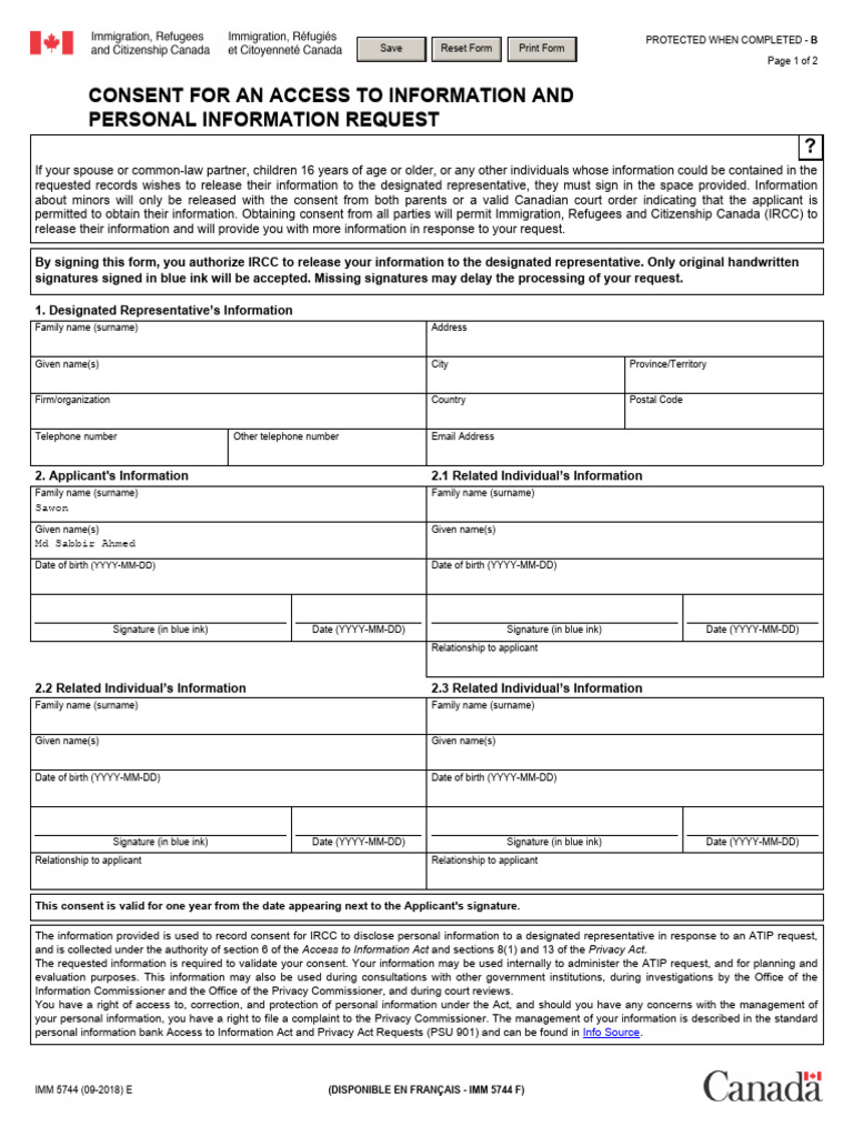 IRCC Consent Form for Personal Info Release | PDF | Government ...