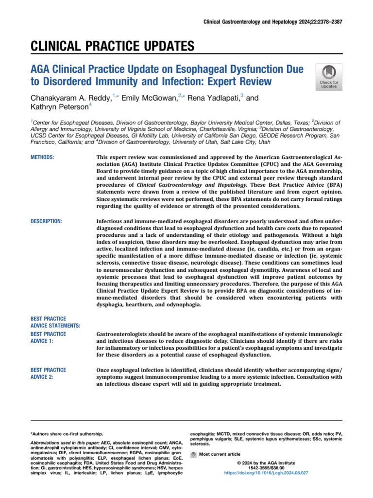 AGA Clinical Practice Update On Esophageal Dysfunc | PDF | Esophagus ...