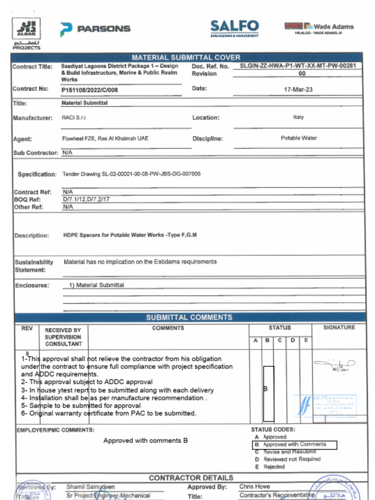 Previous Approval - Saadiyat Lagoons - PW - Hilalco | PDF