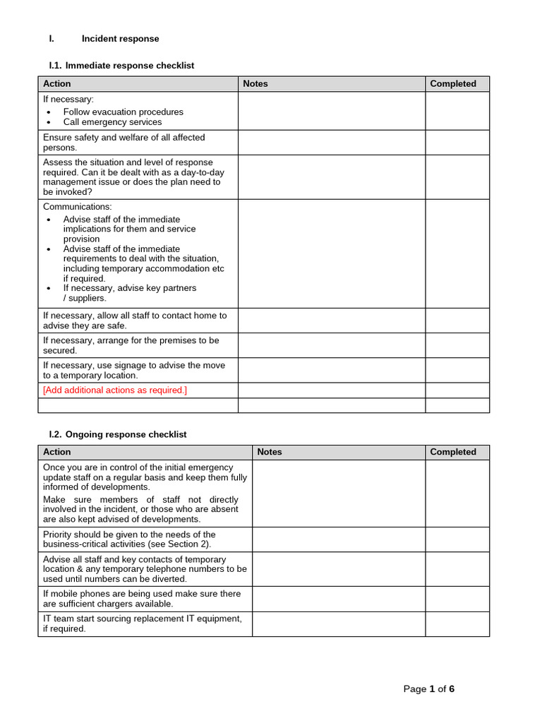 Incident Response and Business Resumption Checklist | PDF | Emergency