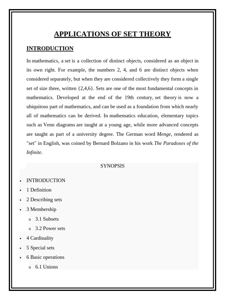 Applications of Set Theory | PDF | Set (Mathematics) | Numbers