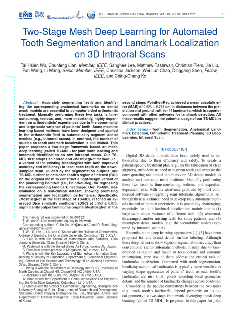 Two-Stage Mesh Deep Learning For Automated Tooth S | PDF | Image ...
