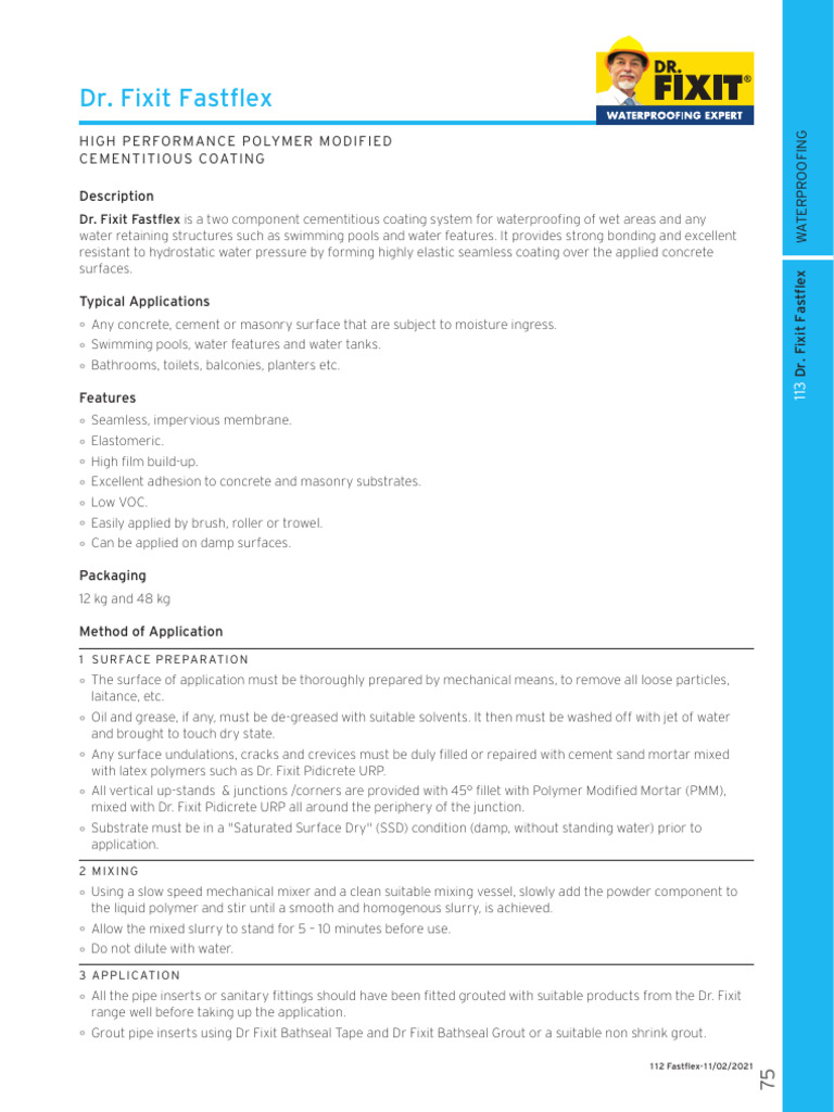 Dr. Fixit Fastflex - Tds | PDF | Concrete | Coating