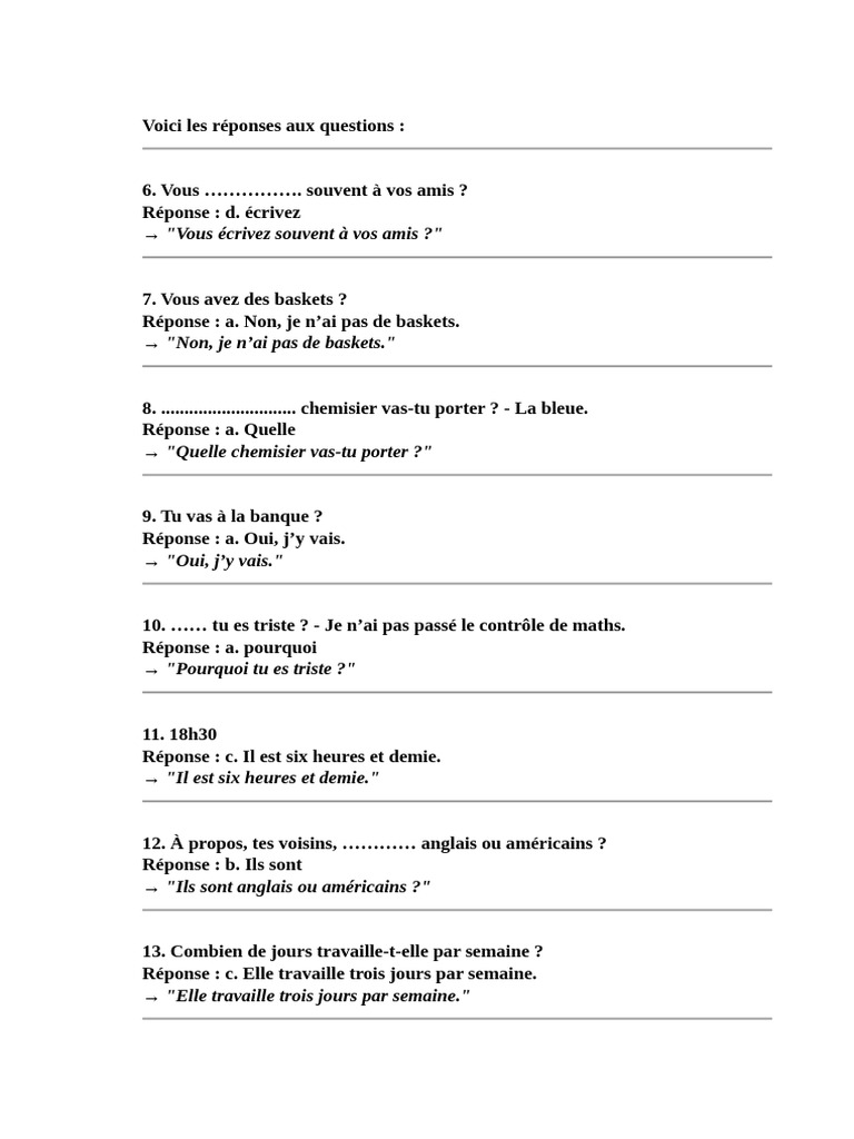 Questions et réponses en français | PDF