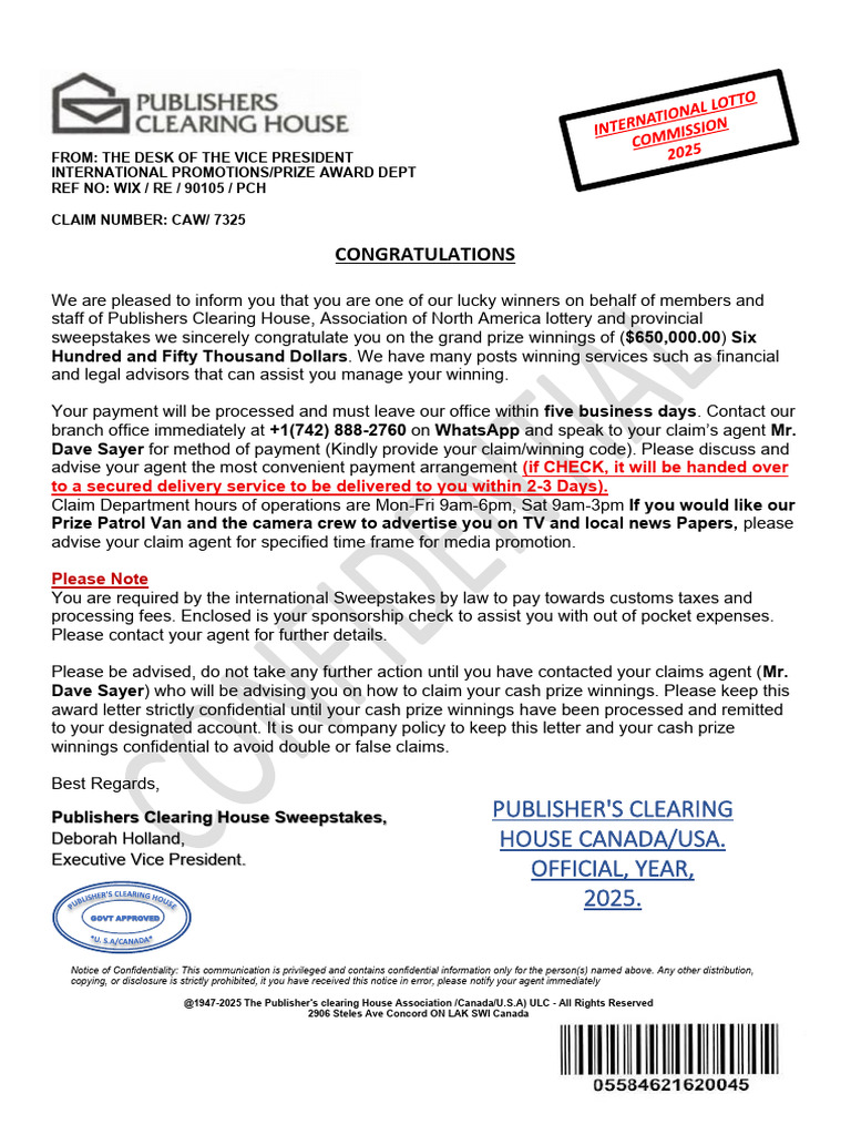PCH Prize Notification and Claim Instructions | PDF