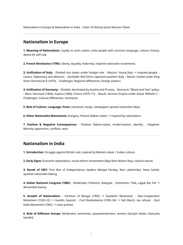 Nationalism in Europe and India Overview | PDF | Nationalism | Indian ...