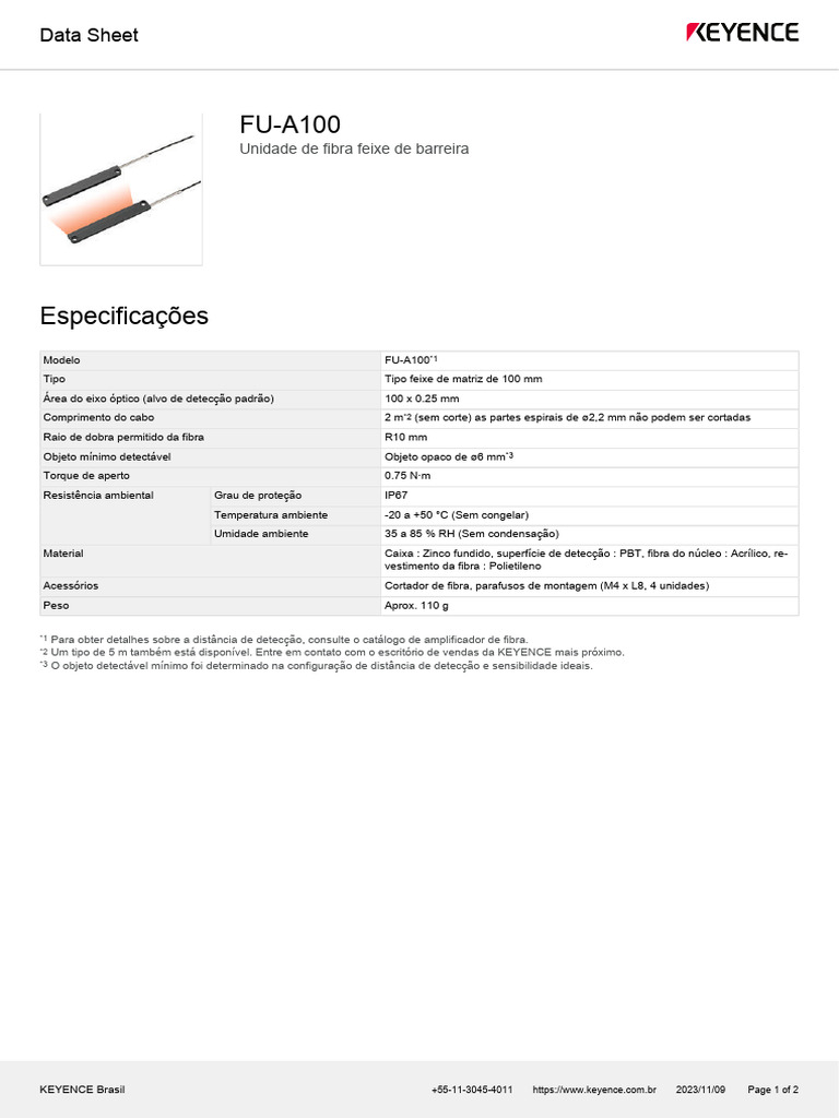 Especificações do FU-A100 | PDF