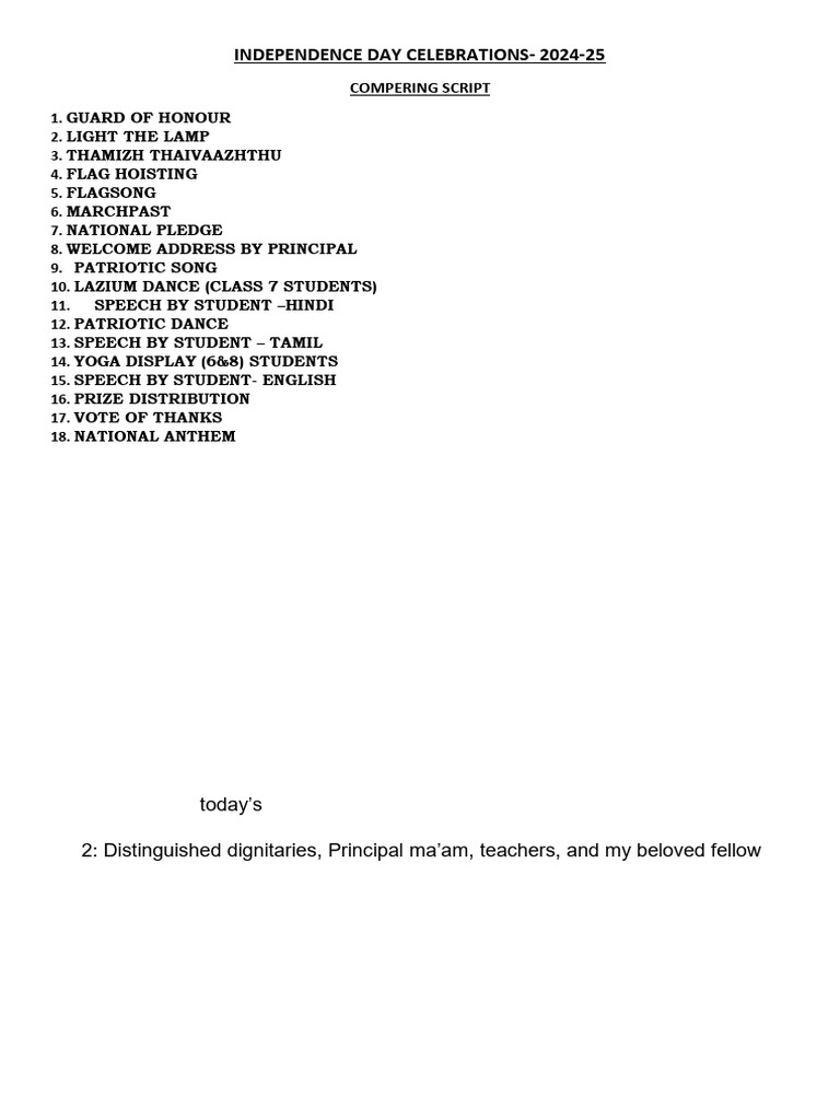 Independence Day 2024-25 Program Script | PDF