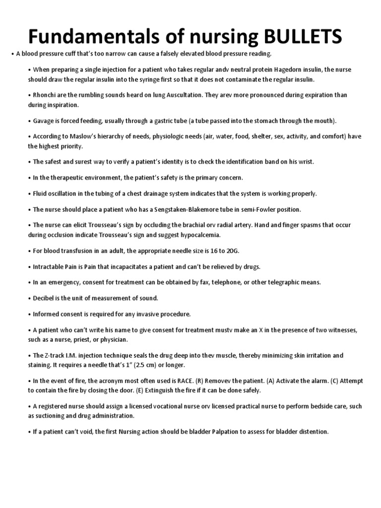 Fundamentals of Nursing BULLETS | PDF | Nursing | Medical Diagnosis