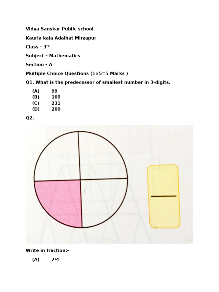Class 3 Mathematics MCQs and Exercises | PDF