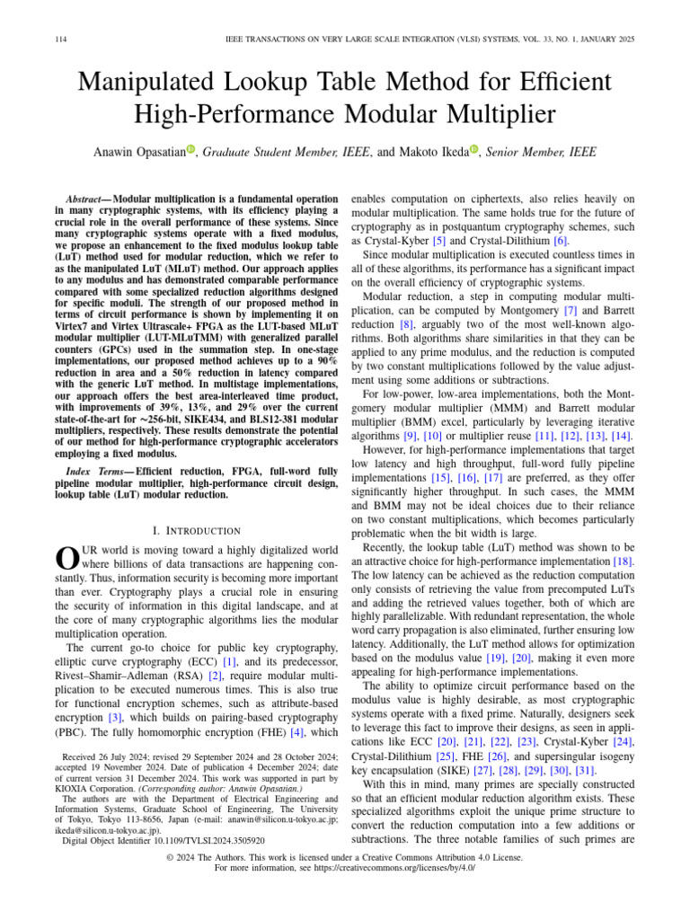 Efficient Modular Multiplier Design | PDF | Prime Number | Cryptography