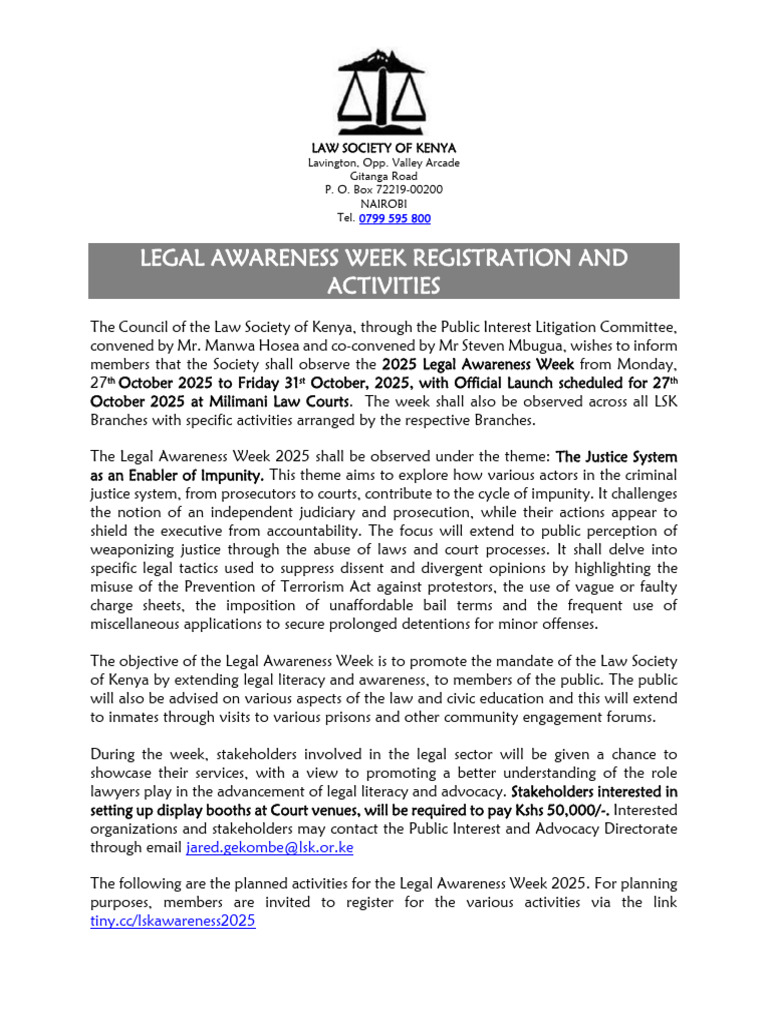 Legal Awareness Week Registration and Activities | PDF | Justice ...