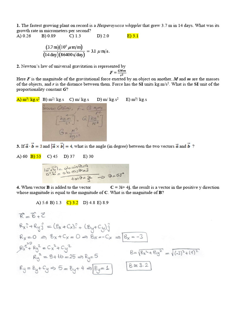 Physics Problem Set with Solutions | PDF | Force | Acceleration