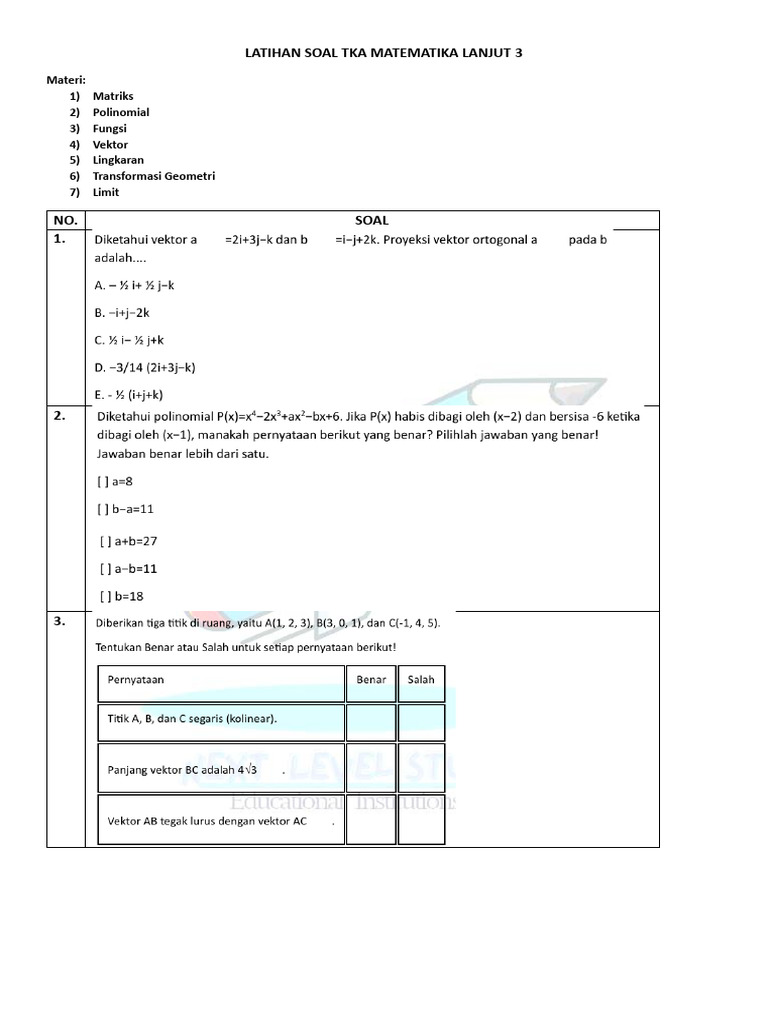 Latihan Soal Tka MTK TL 4 | PDF