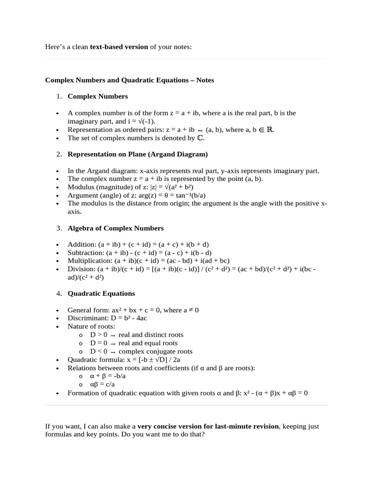 Complex Numbers and Quadratics Overview | PDF