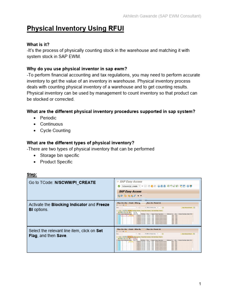 Physical Inventory Using RFUI in SAP EWM | PDF | Inventory | Warehouse
