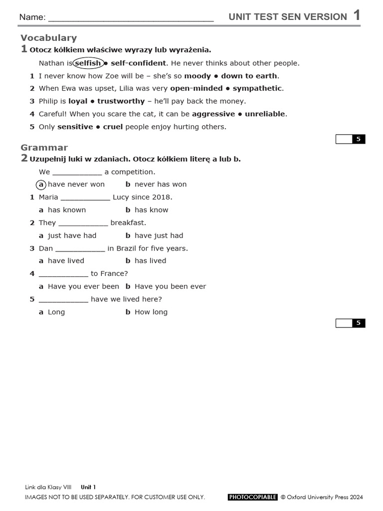 Link Viii Unit 1 Sen Test | PDF