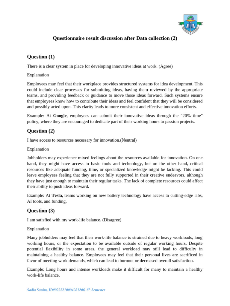 Workplace Innovation Questionnaire Insights | PDF | Innovation ...