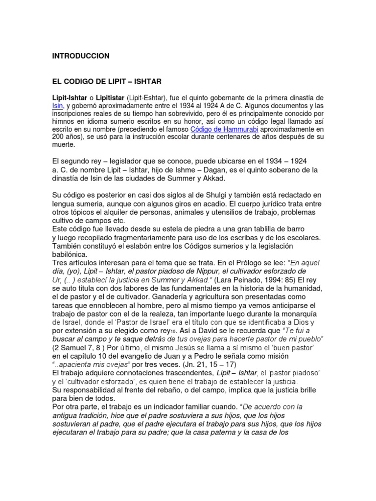 Código de Lipit-Ishtar: Justicia Sumeria | PDF | Sumeria | Ur