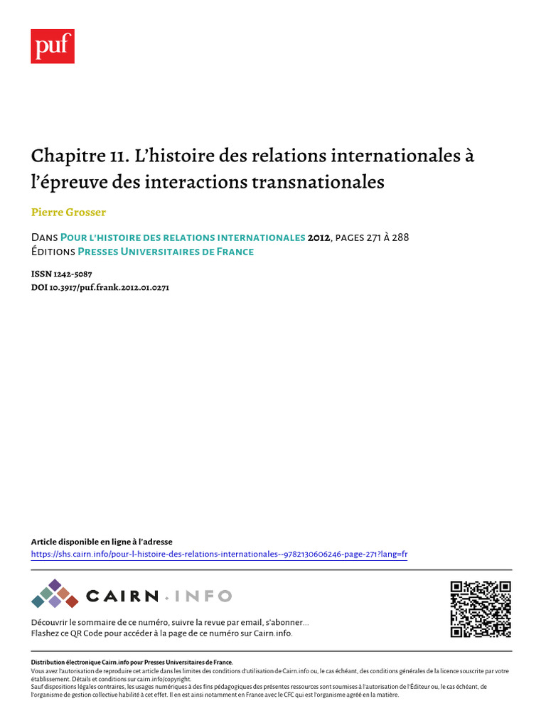 Histoire des relations internationales et transnationales | PDF ...