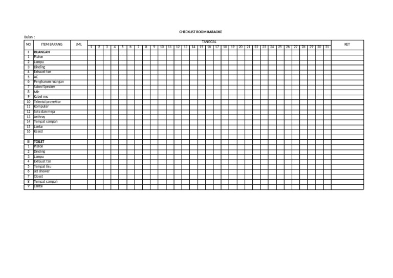Checklist Perawatan Ruang Karaoke | PDF