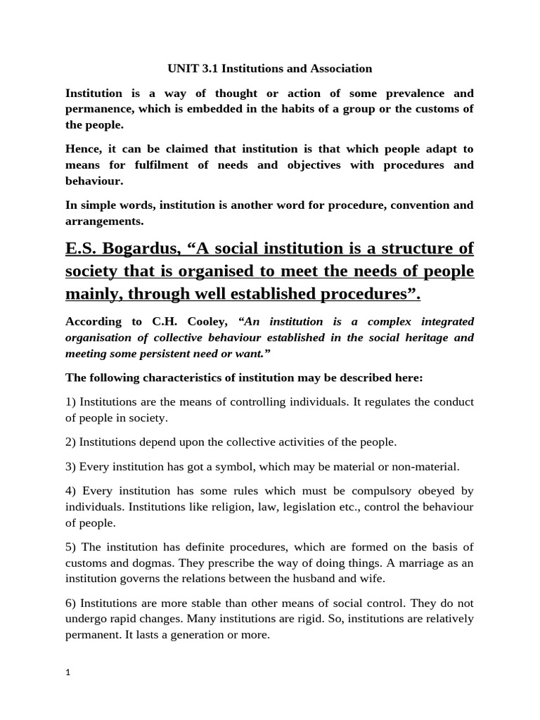 unit-3.1 institution and association & group | PDF | Social Group ...
