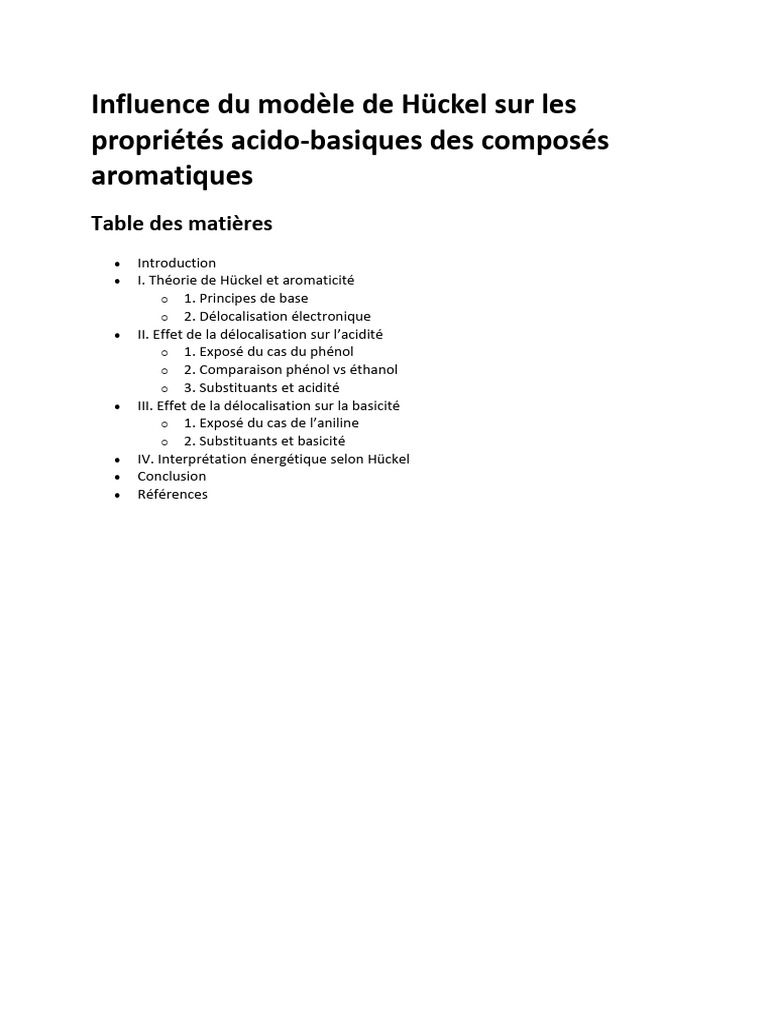 Hückel : Acidité et Basicité Aromatiques | PDF | Benzène | Électron
