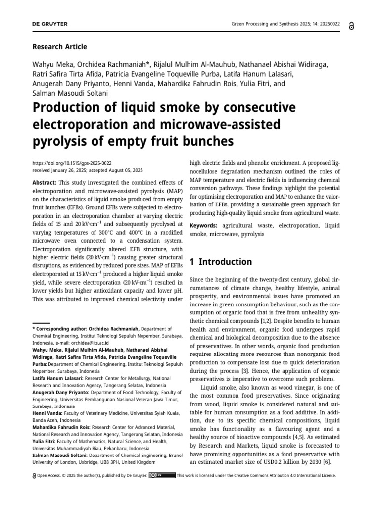 Liquid Smoke Production from EFBs | PDF | Adsorption | Pyrolysis