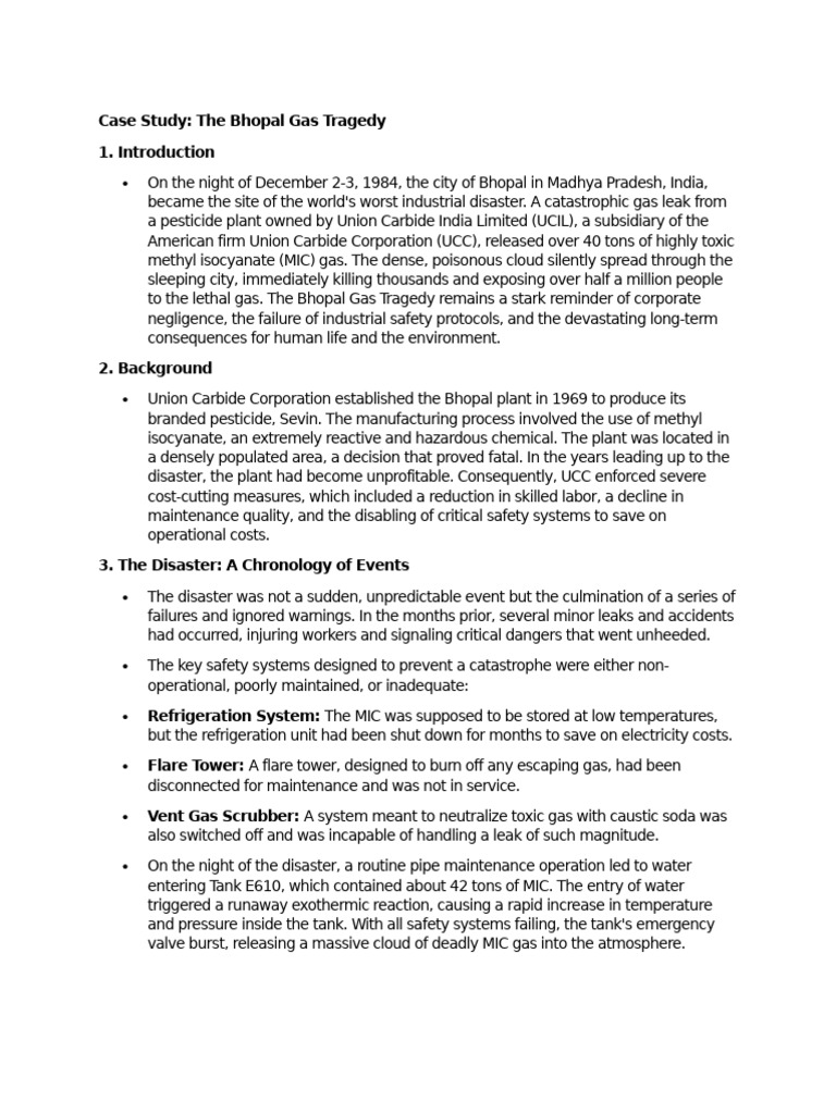 Bhopal Gas Tragedy Case Study Analysis | PDF