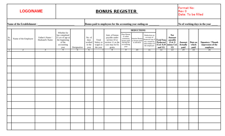 Bonus Register Form for 2023 | PDF | Employee Relations | Employment ...