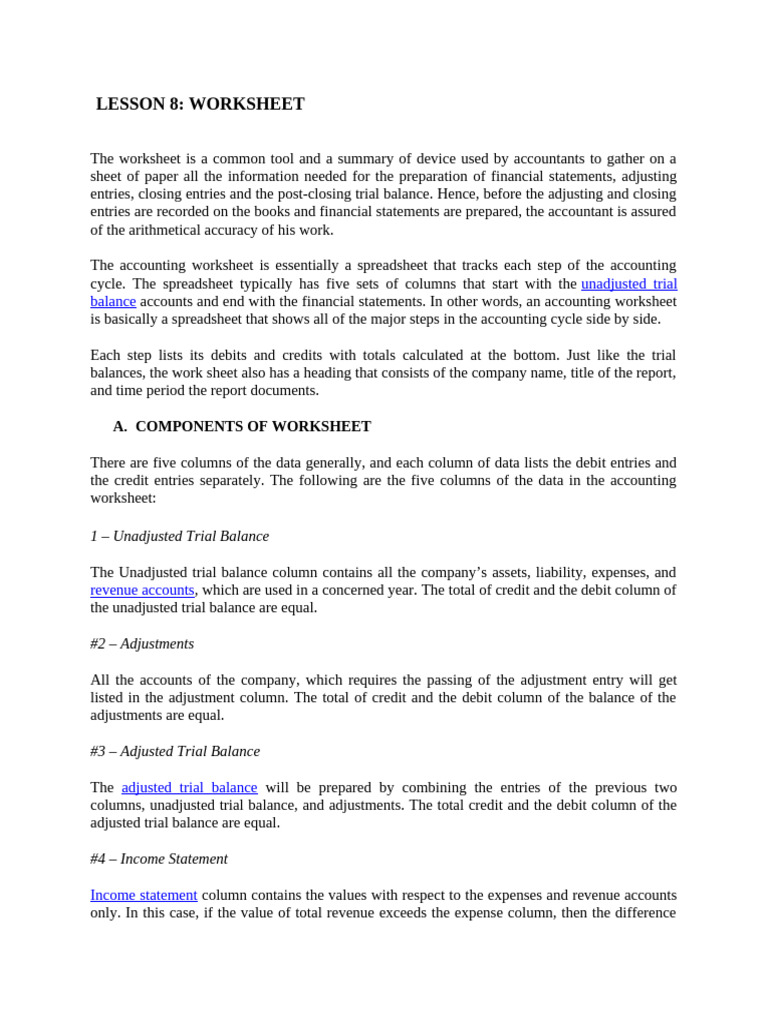 Accounting Worksheet Overview and Example | PDF | Debits And Credits ...