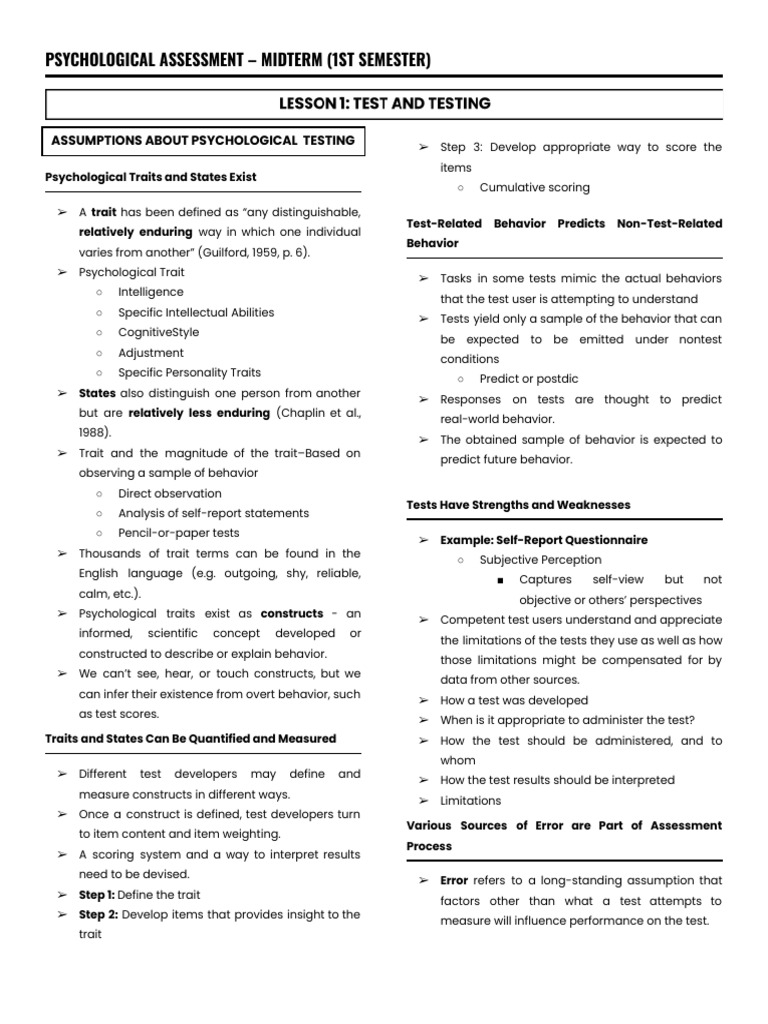 Psychological Assessment - Midterm Reviewer | PDF | Errors And ...