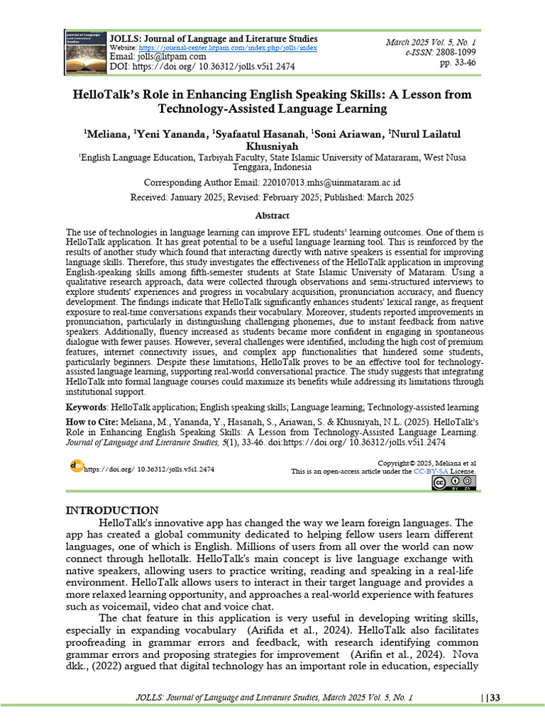 Enhancing English Skills with HelloTalk | PDF | Language Acquisition ...