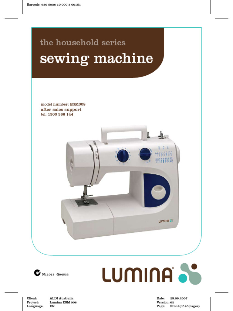 ALDI Lumina ESM 008 Sewing Machine Manual | PDF | Seam (Sewing) | Sewing