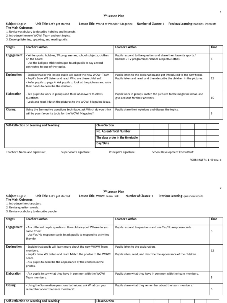 7th Grade English Lesson Plans | PDF | Vocabulary | Lesson Plan