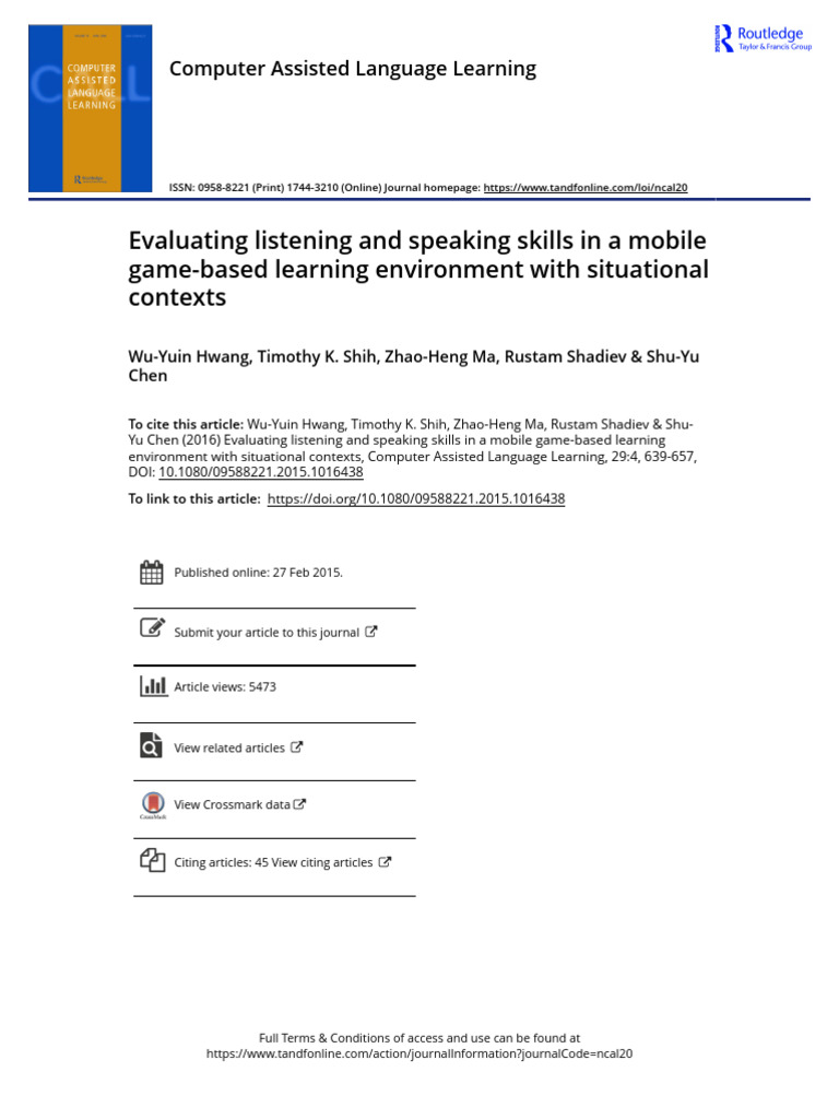 Mobile Game Learning for EFL Skills | PDF | Learning | Language Acquisition