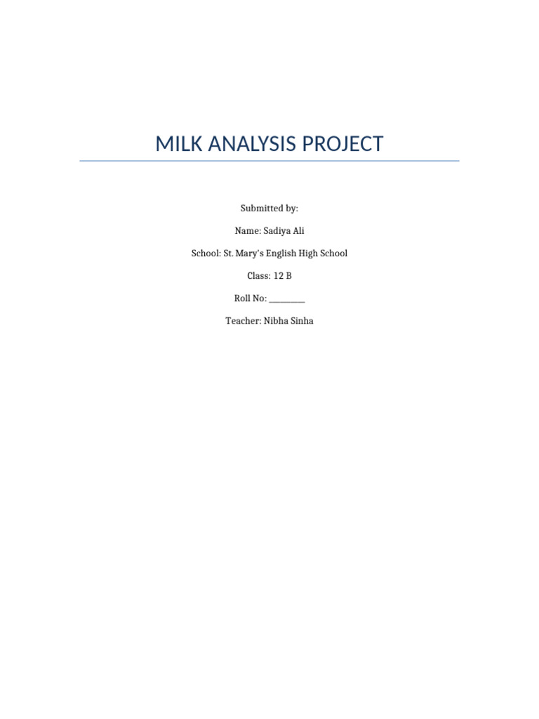 Milk Analysis Project Report | PDF | Milk | Experiment