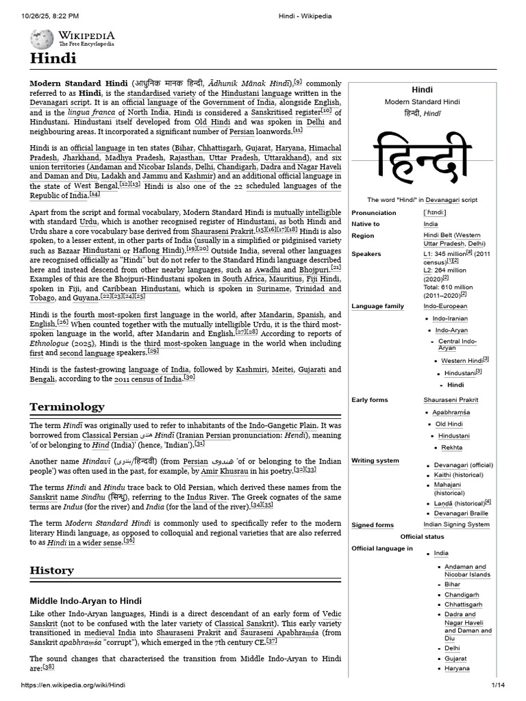 Overview of Hindi Language in India | PDF | Urdu | Languages Of India