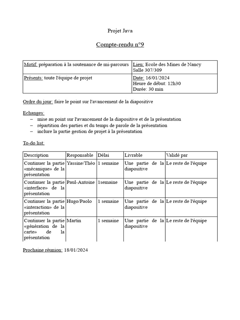 Compte-rendu projet Java n°9 | PDF